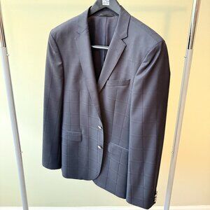 Hugo Boss Men’s Dark Navy Windowpane Blazer 40R Made in Croatia Tailored Fit